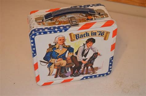 antique metal Lunch box 1776 with a thermos and US 48 star flag